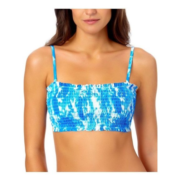 CALIFORNIA WAVES Juniors' Smocked Longline Bandeau Swim Top - LARGE - Picture 1 of 3